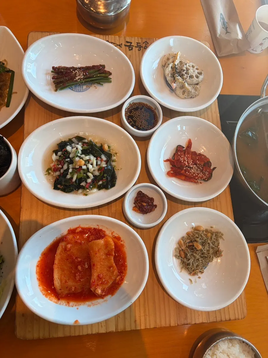 A table set with basic handmade banchan