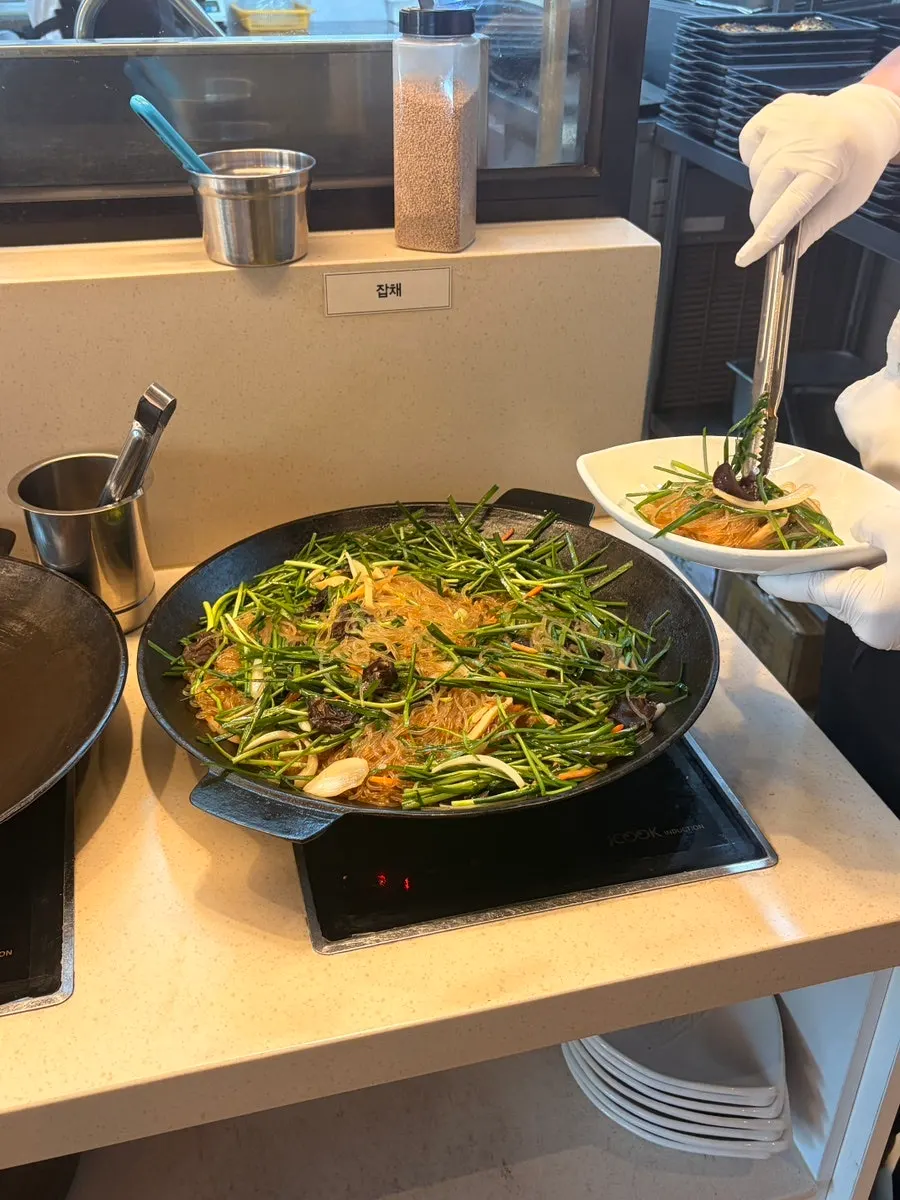 Banchan set out at the self-serve bar
