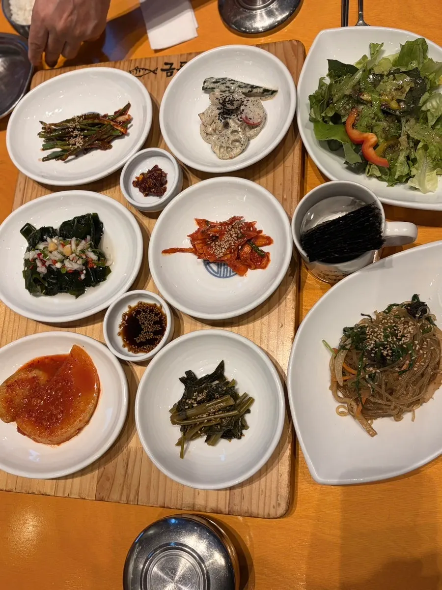 Table set with an array of banchan
