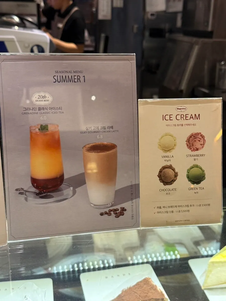 Ice cream and affogato menu