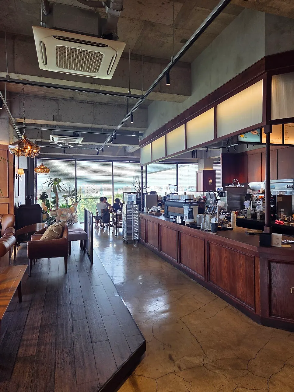 Warm wood-toned café interior