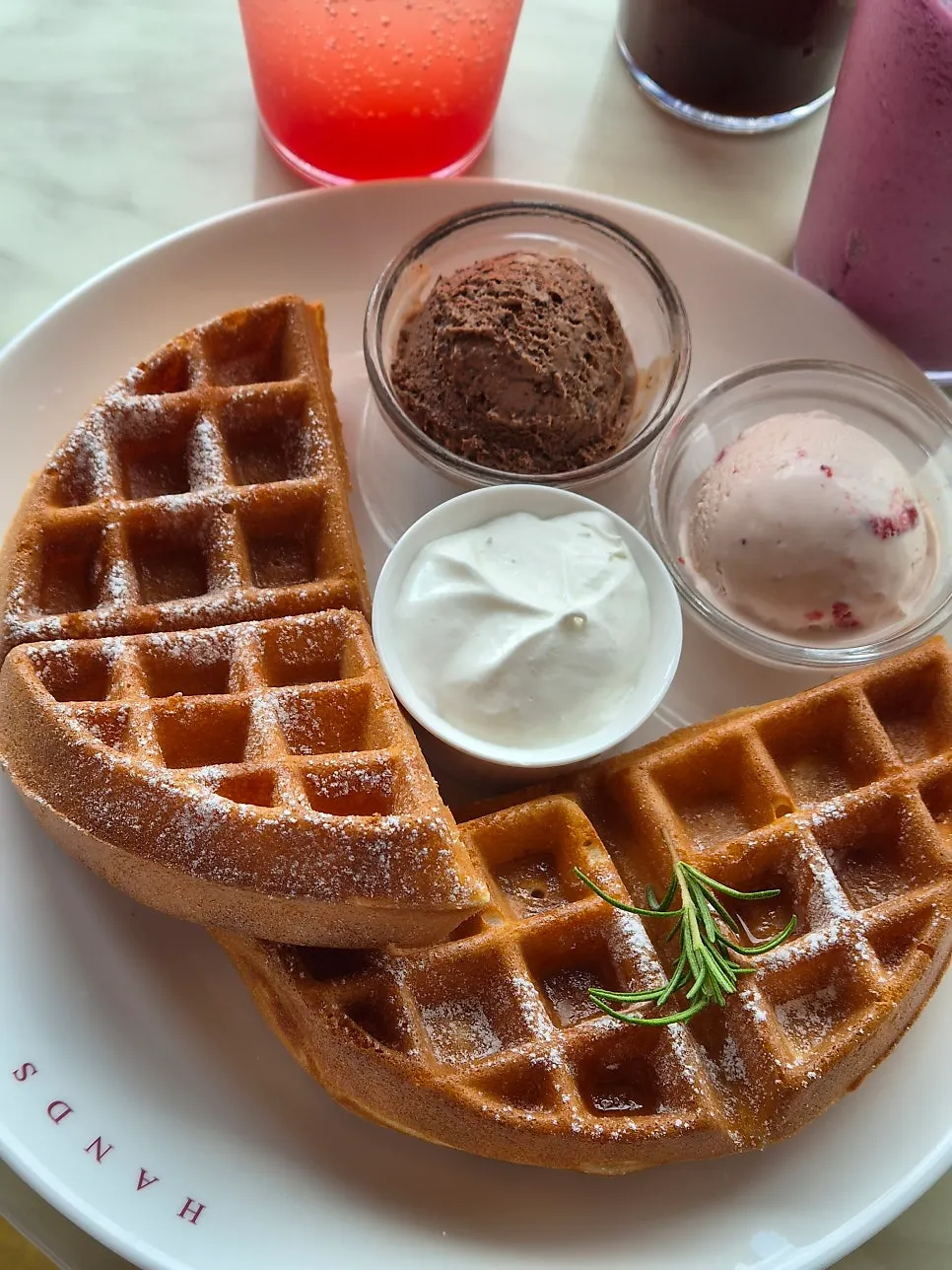 Strawberry and chocolate ice cream waffle
