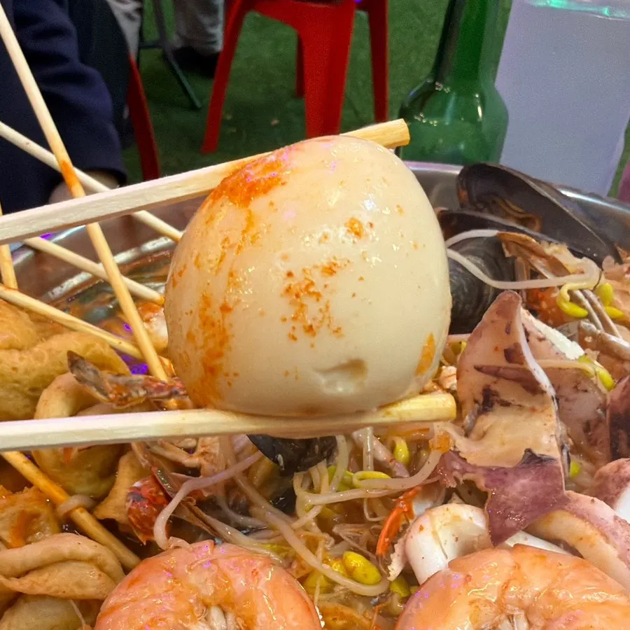 Egg found in the seafood fish cake stew