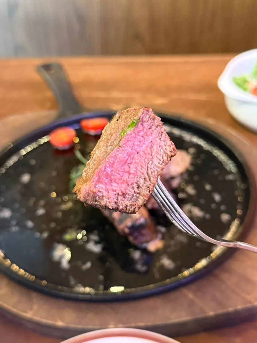 Warm tenderloin steak on a hot pan