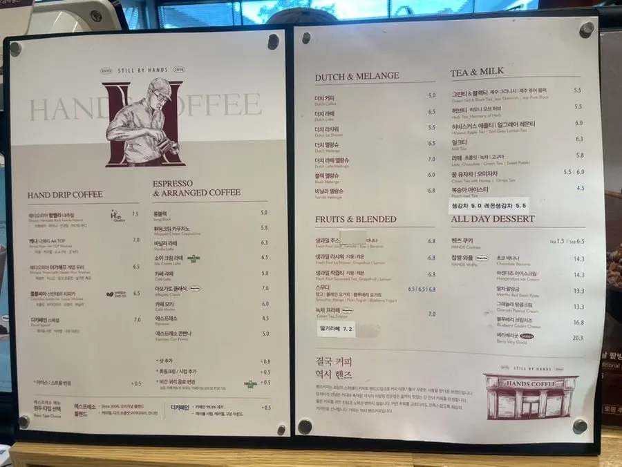 Hands Coffee menu information