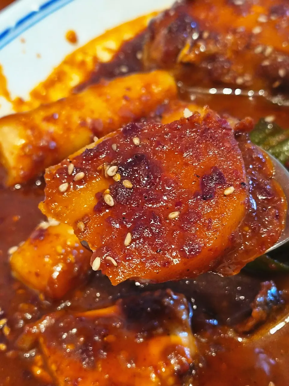 Sauce-soaked cod cheek with potato, radish and bean sprouts