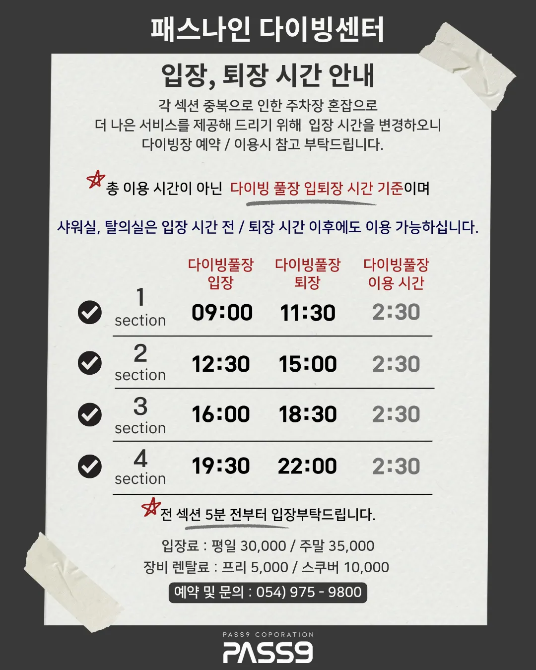 Sign showing pool entry fee and usage time
