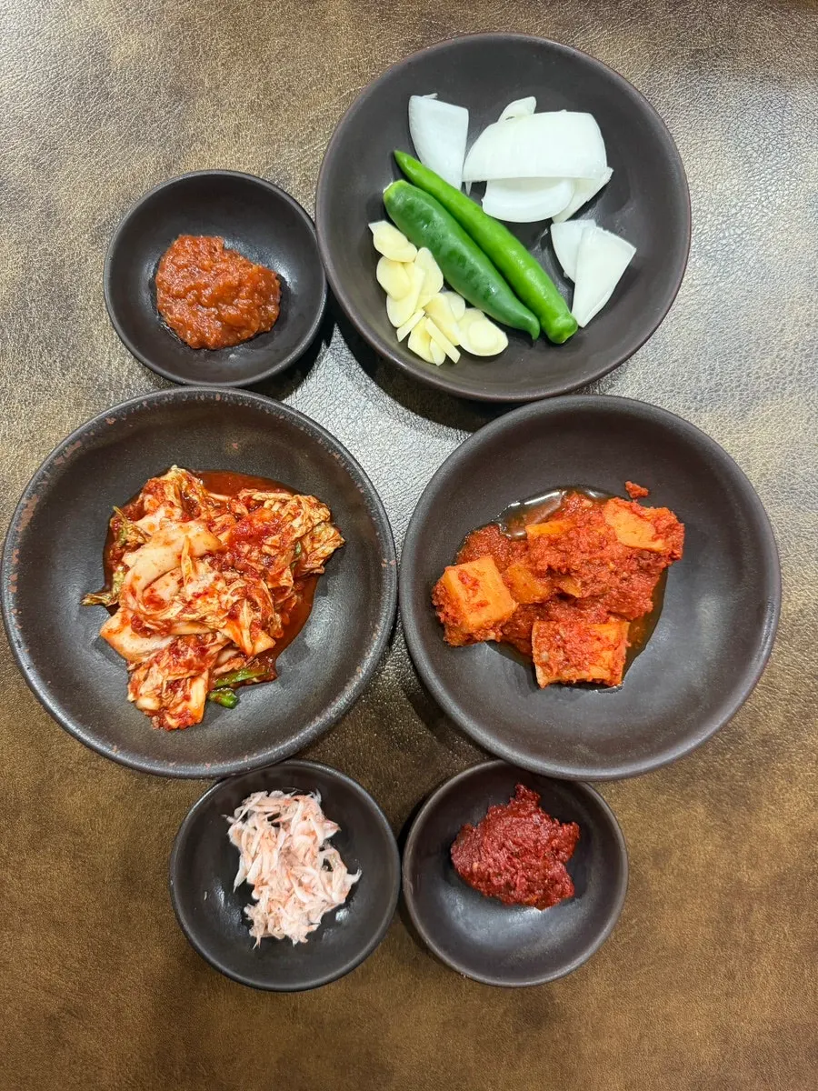 Basic side dishes of fresh-tossed kimchi and cubed radish kimchi