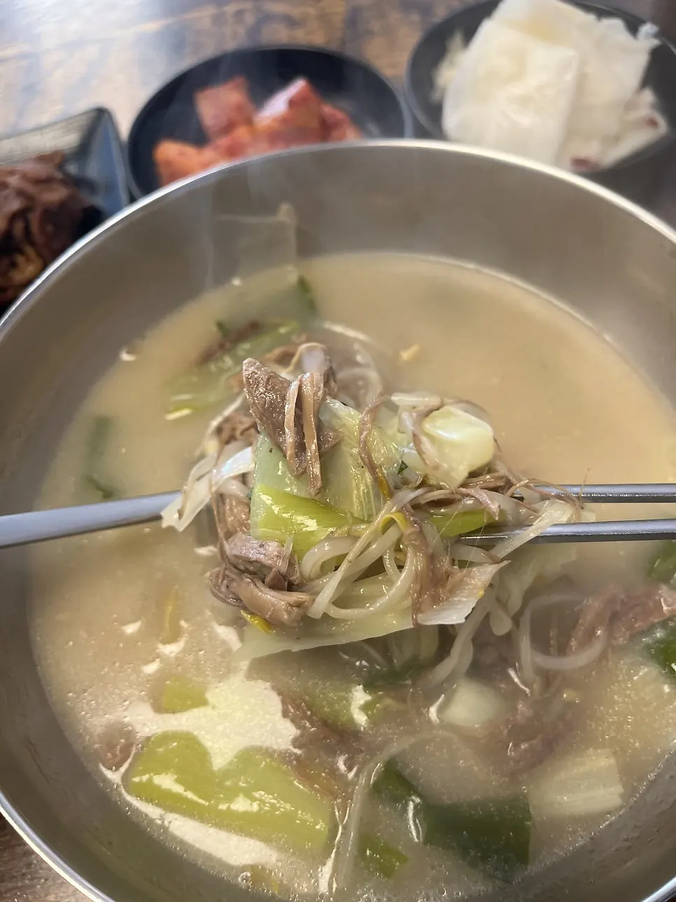 Neatly presented white yukgaejang meal