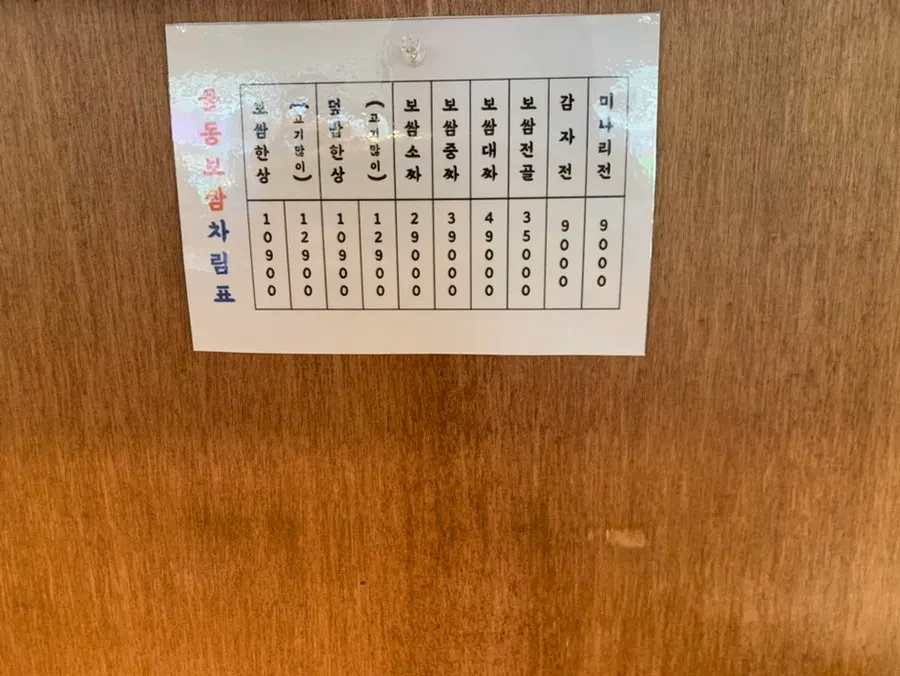 Uldong Bossam menu information