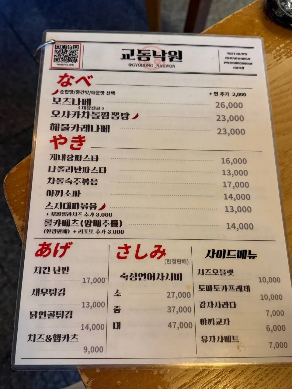 Gyodong Nakwon menu