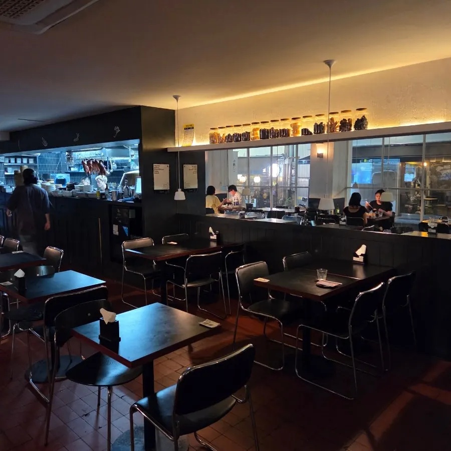 Restaurant interior with soft lighting