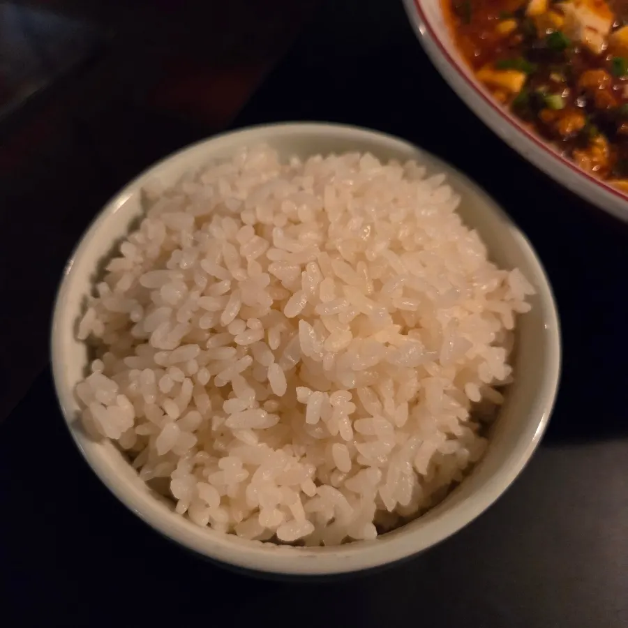 Mapo tofu and a bowl of rice being ordered