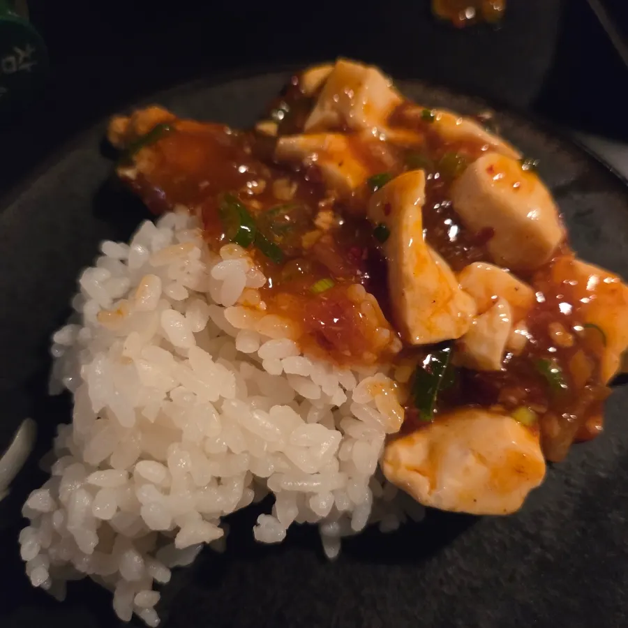 Rice eaten with mapo tofu