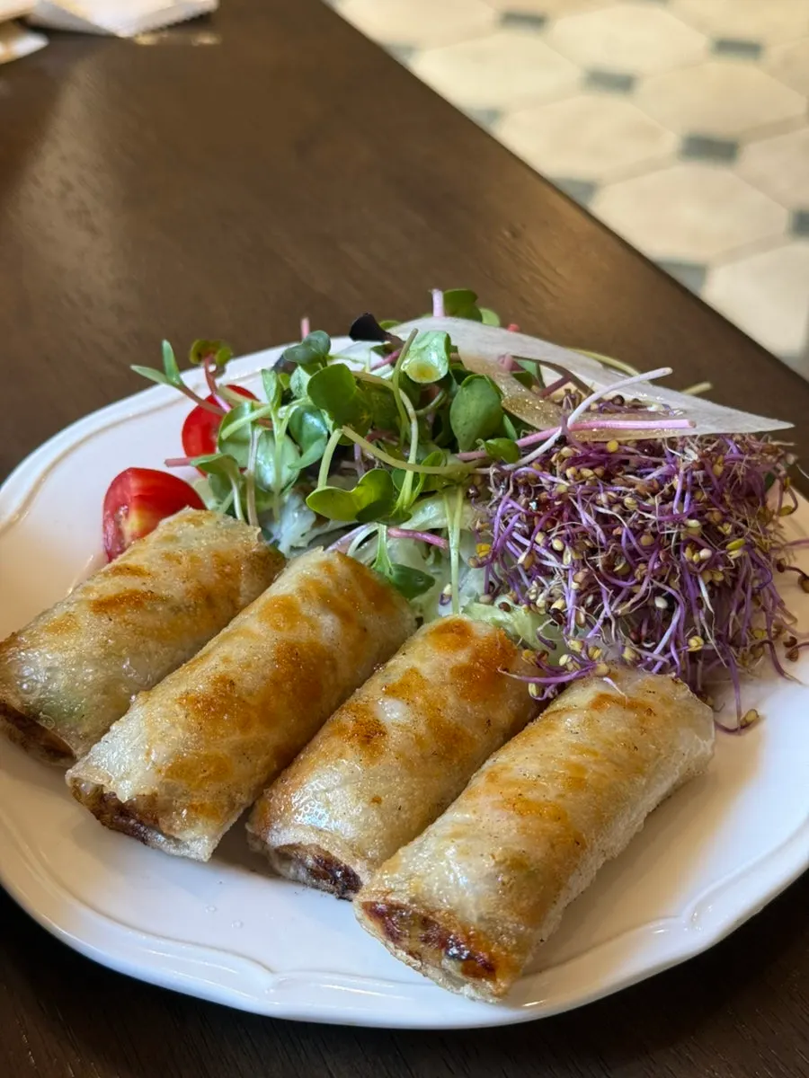 Four freshly fried jjajo spring rolls