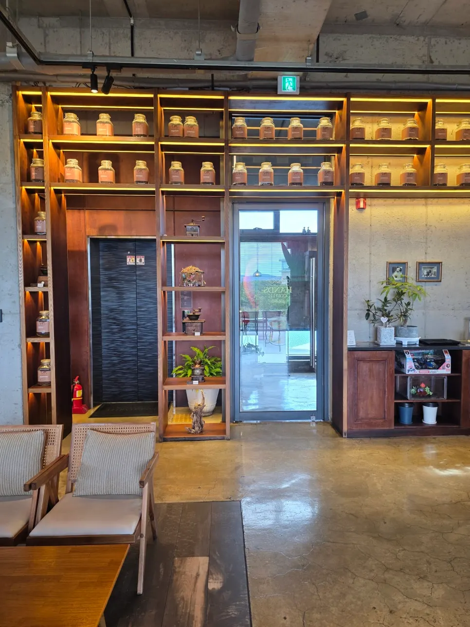 Café exterior with red brick and antique-style interiors