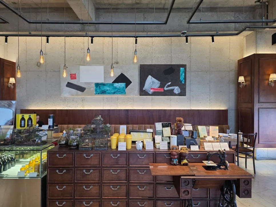 Café entrance with kiosk ordering
