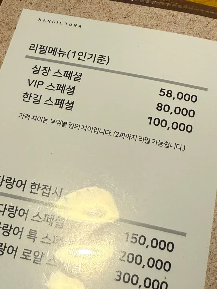 Hangil Tuna special menu information