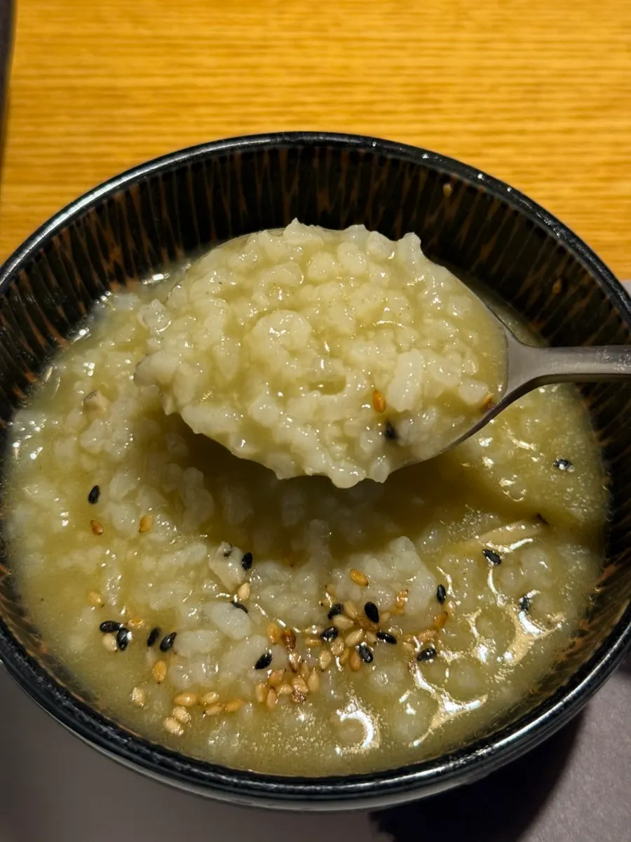 Tuna sashimi and abalone porridge appetizer spread