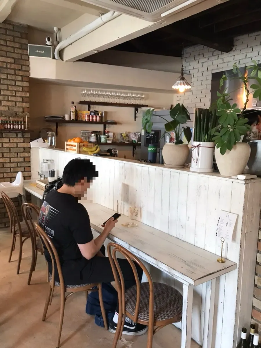White and beige brunch café interior