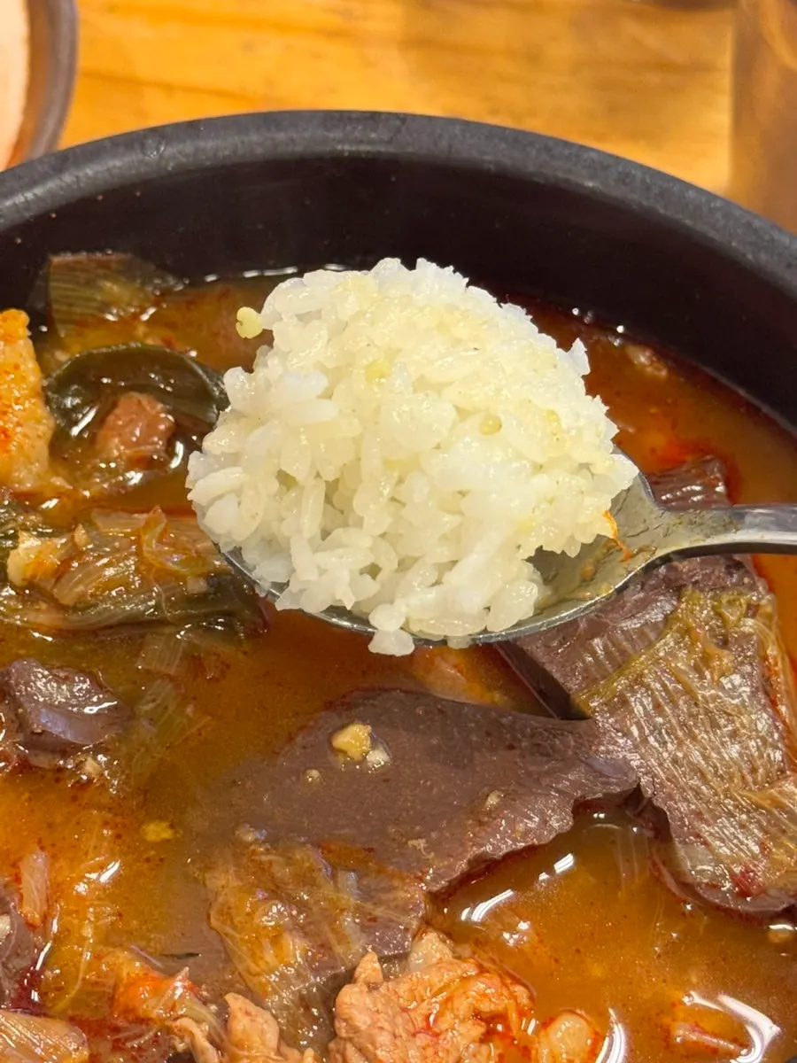 Ttarogukbap with large chunks of scallion