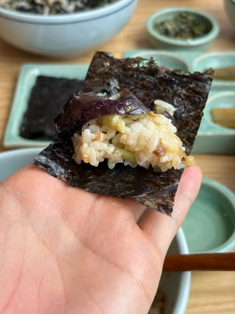 가지된장덮밥과 곱창김