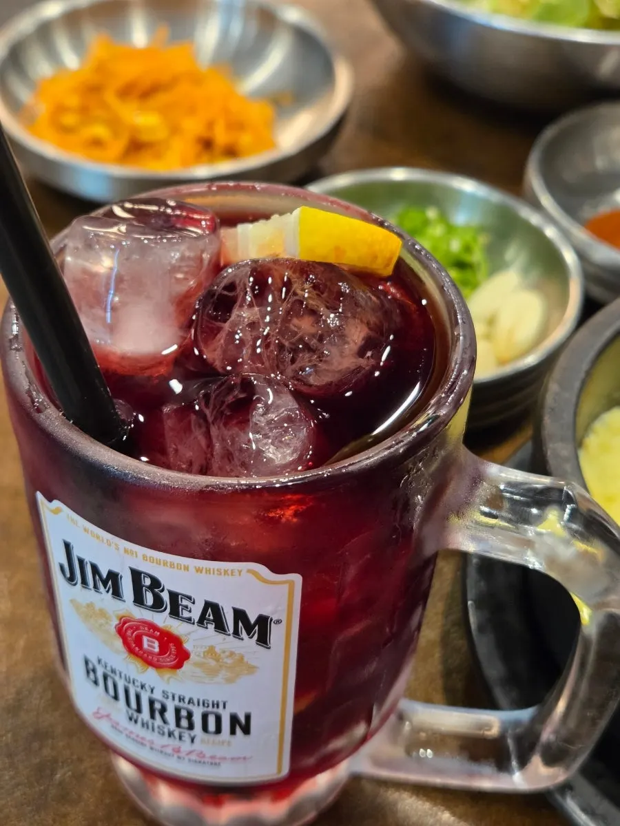 Soju and bokbunja highball on the table
