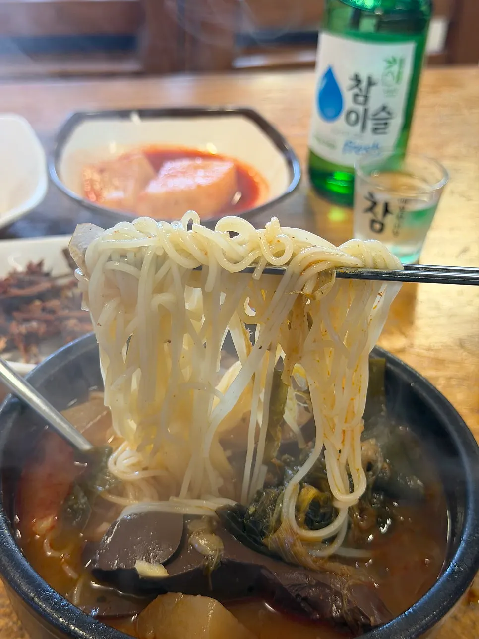 Close-up of special ttaro-gukbap with ox blood and ugeoji