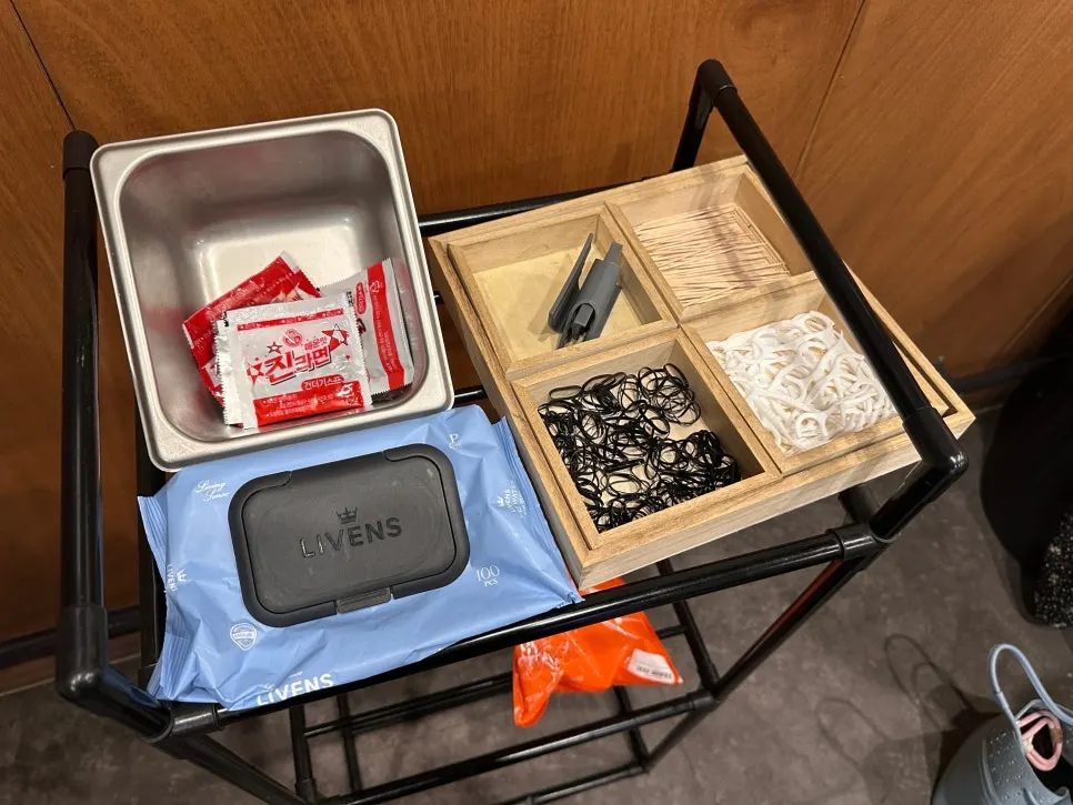 Convenience items beside the self bar