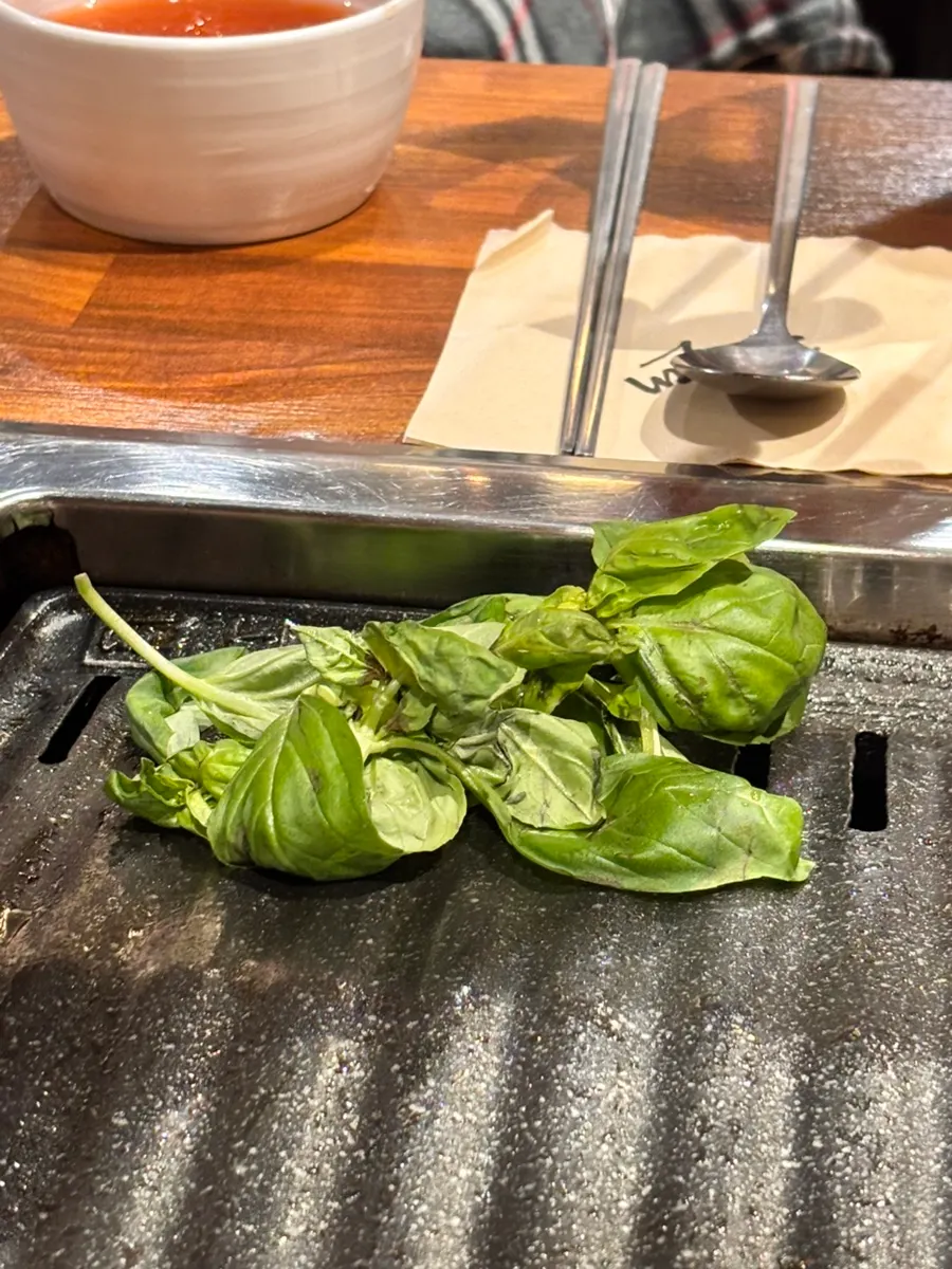 Basil placed on the grill