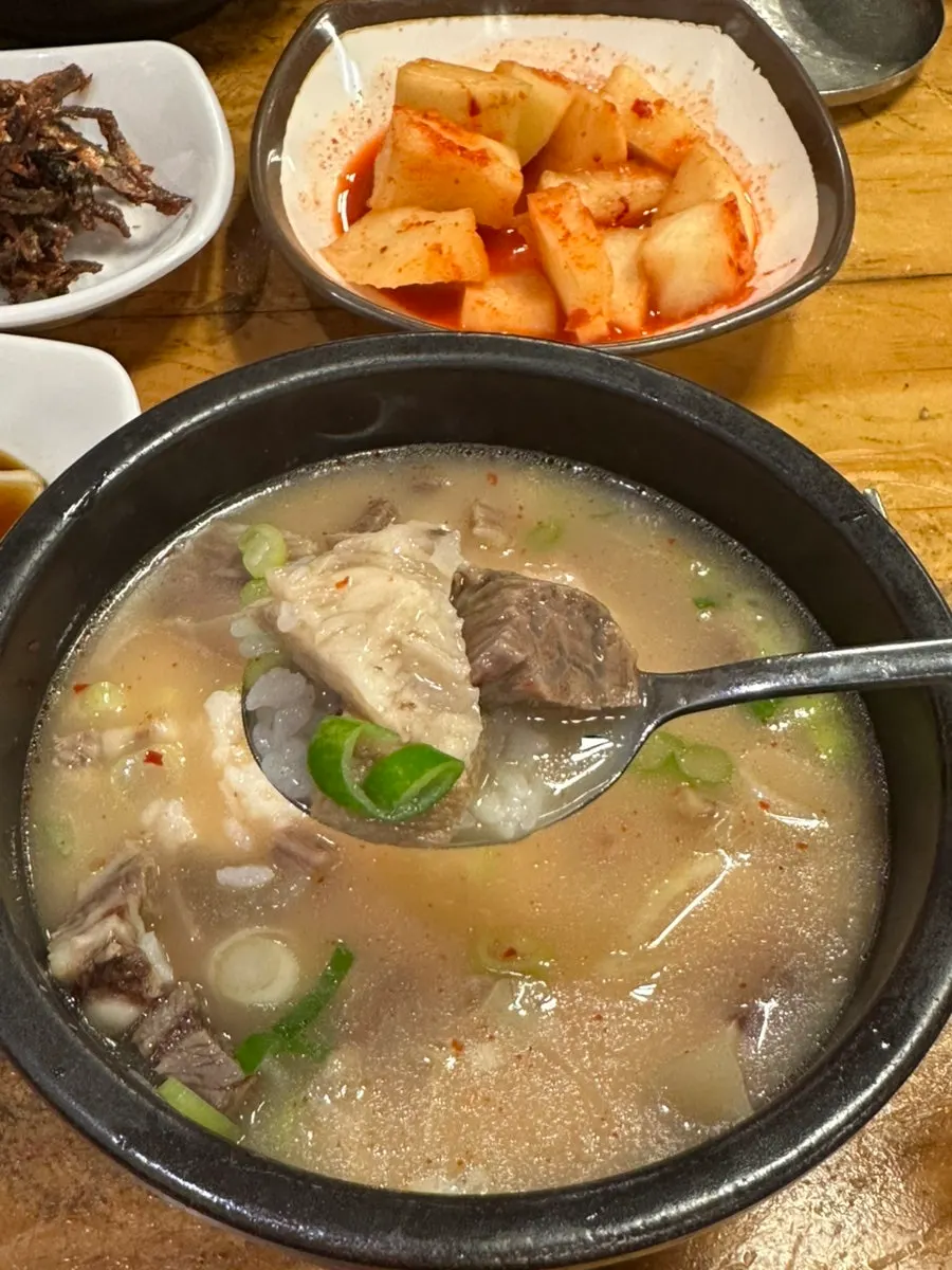 Close-up of meat in the somoeri gukbap