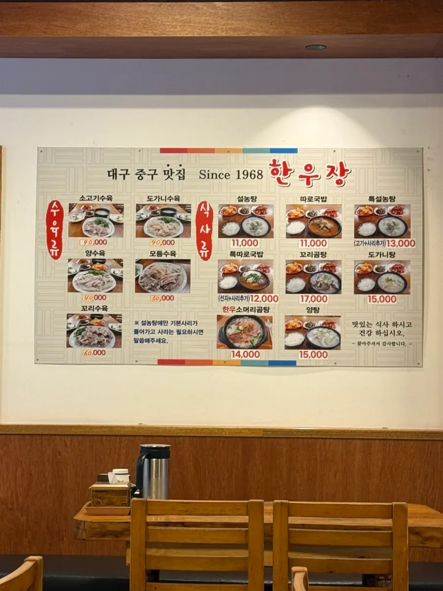 A table inside Hanwoojang