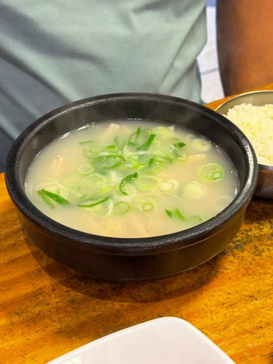 Inside the seolleongtang bowl with beef and noodles