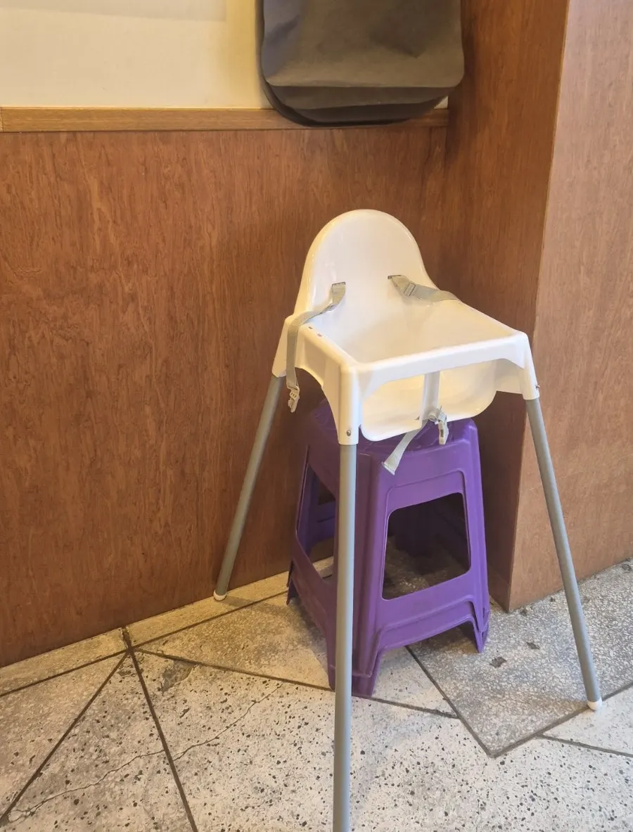 Baby chair set up in the restaurant