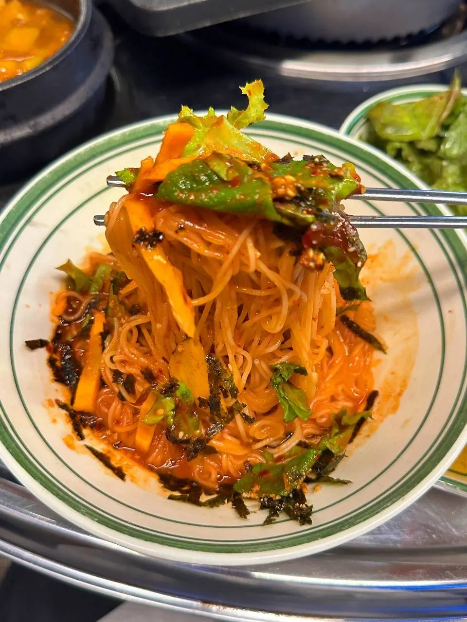 Bibim guksu and meat combination