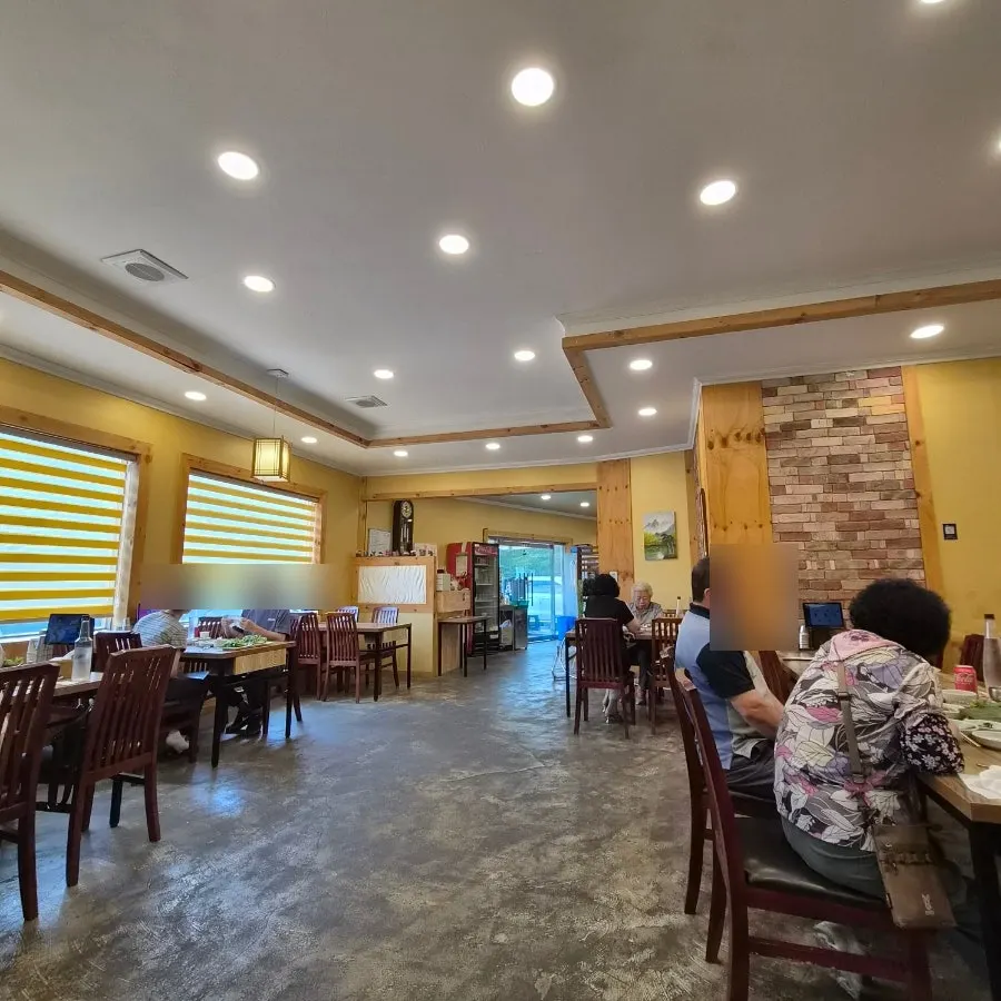 Wood-toned interior of the Korean restaurant