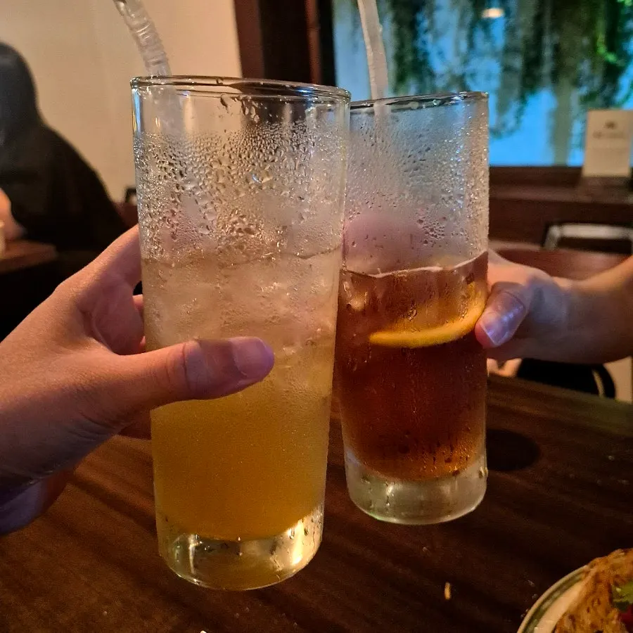 Highballs and burrata cheese potato pancake on the table