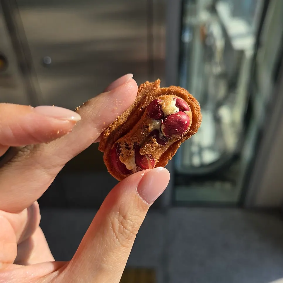 큼직한 땅콩이 든 땅콩빵 단면