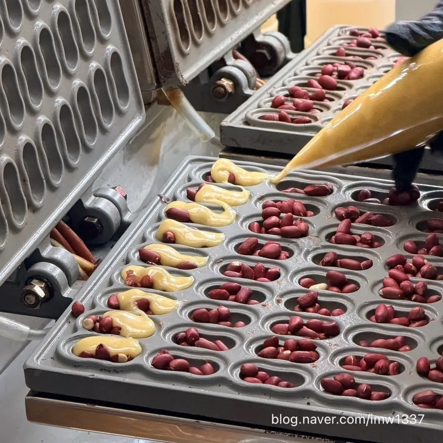Baking mold loaded with whole peanuts for the bread
