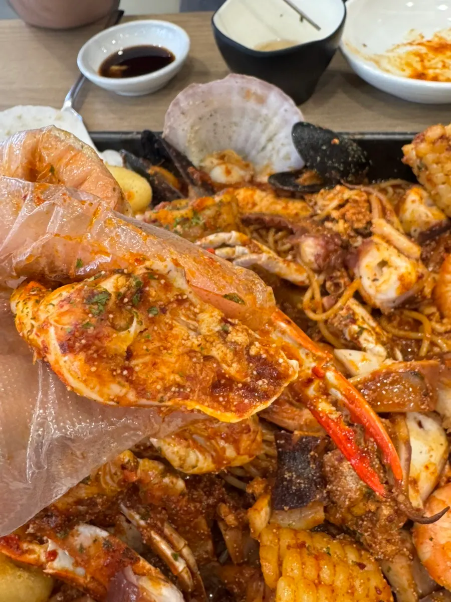 Prepped octopus legs with sauce