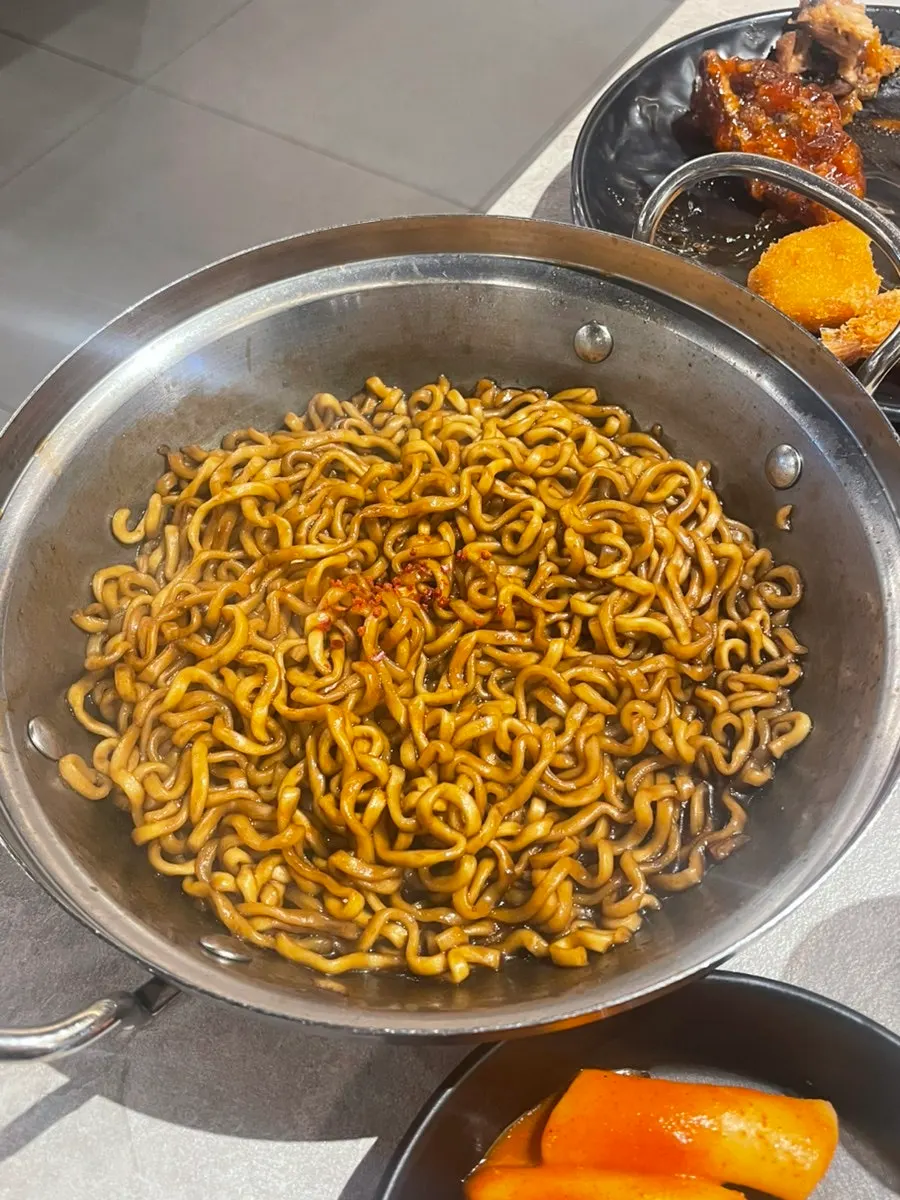 Chapagetti from the self bar served with meat