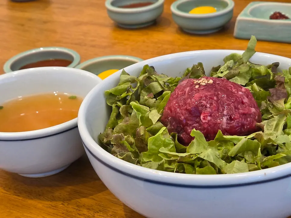 Neatly served yukhoe bibimbap meal