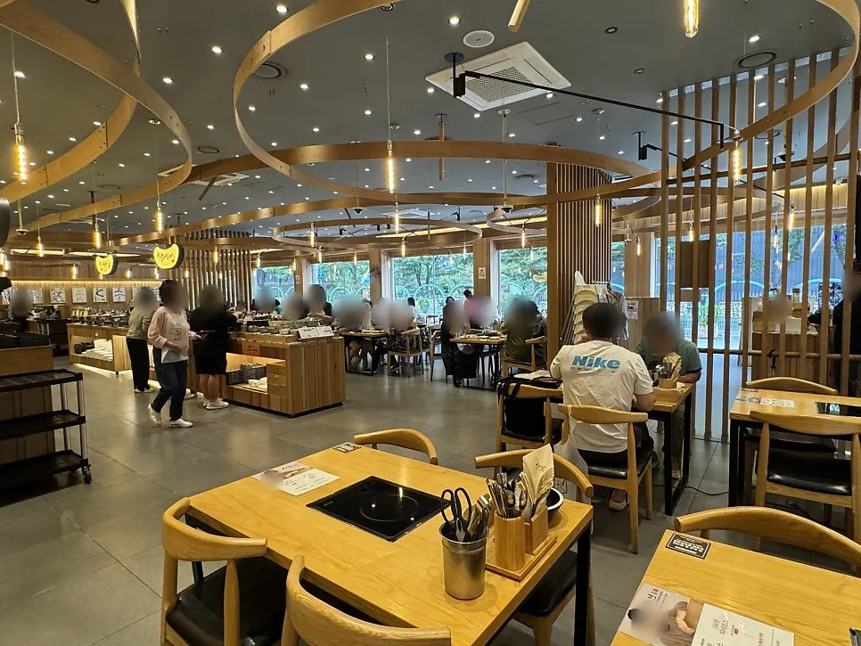 Dining hall with widely spaced tables