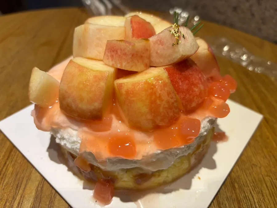 Peach cake set out for the anniversary