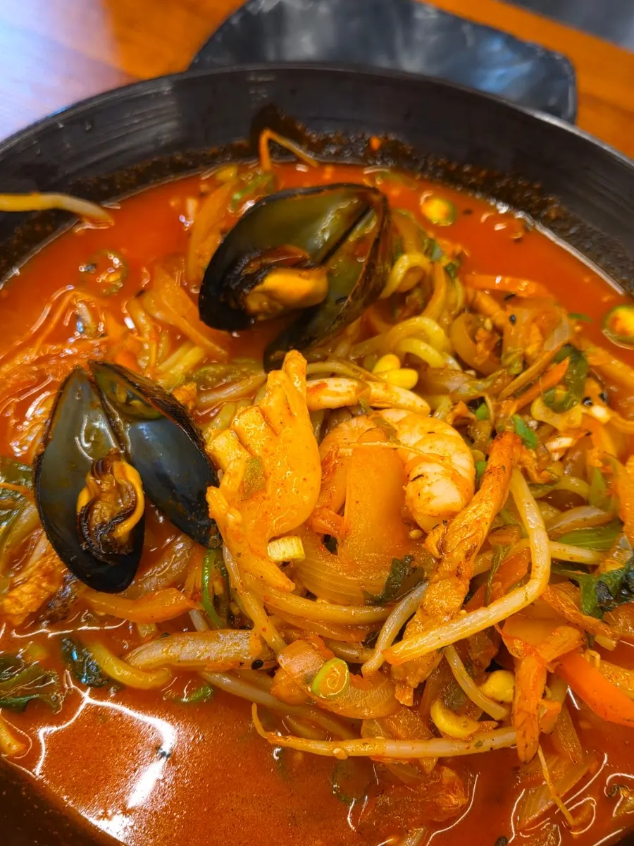 Classic jjamppong full of seafood and vegetables