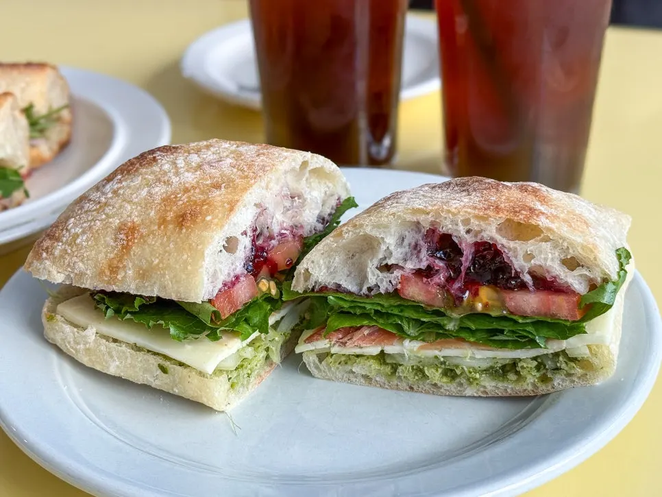 Ciabatta sandwich with prosciutto ham