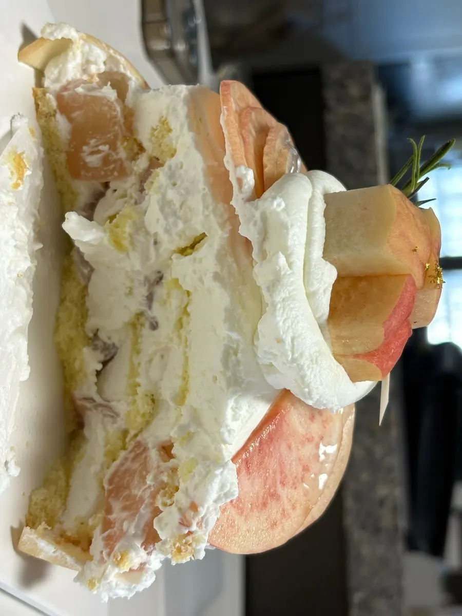 Slice of peach cake