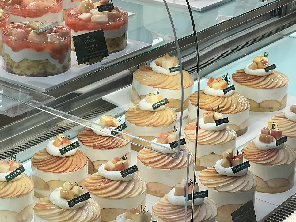 Display shelf of seasonal fruit cakes