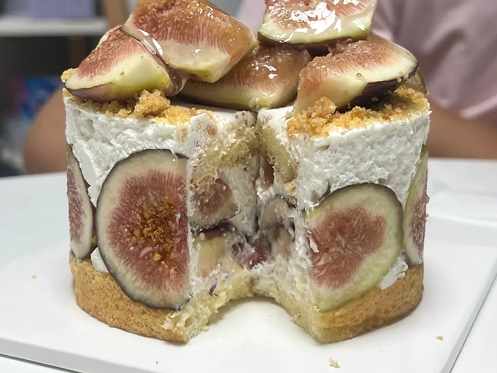 A plated slice of fig cake