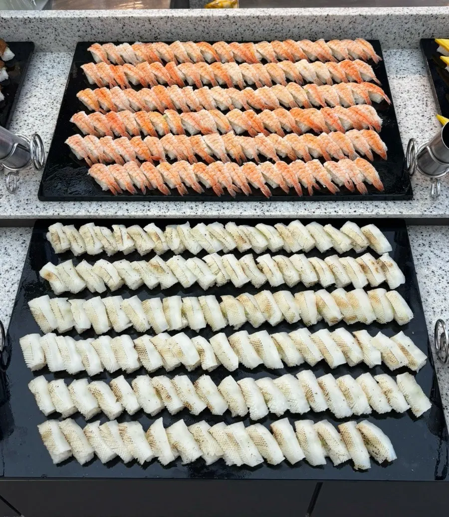 Variety of seafood dishes on display